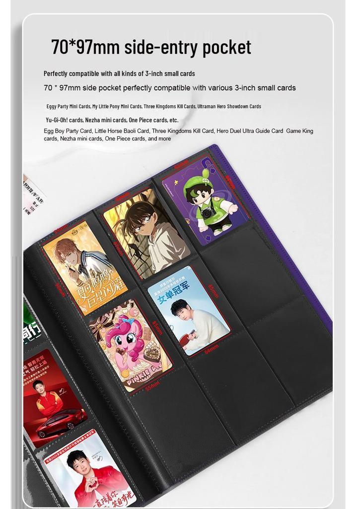 9-Grid PP Color Cover Game Card Album with Binding Strap, 360 Double-Sided A4 Slots for Anime Card Storage.