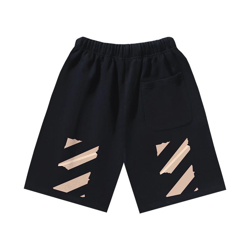 1019 Off-White 2025 Spring/Summer New OW Tape Slant Stripe Pattern Printed Men's and Women's Casual Loose Shorts