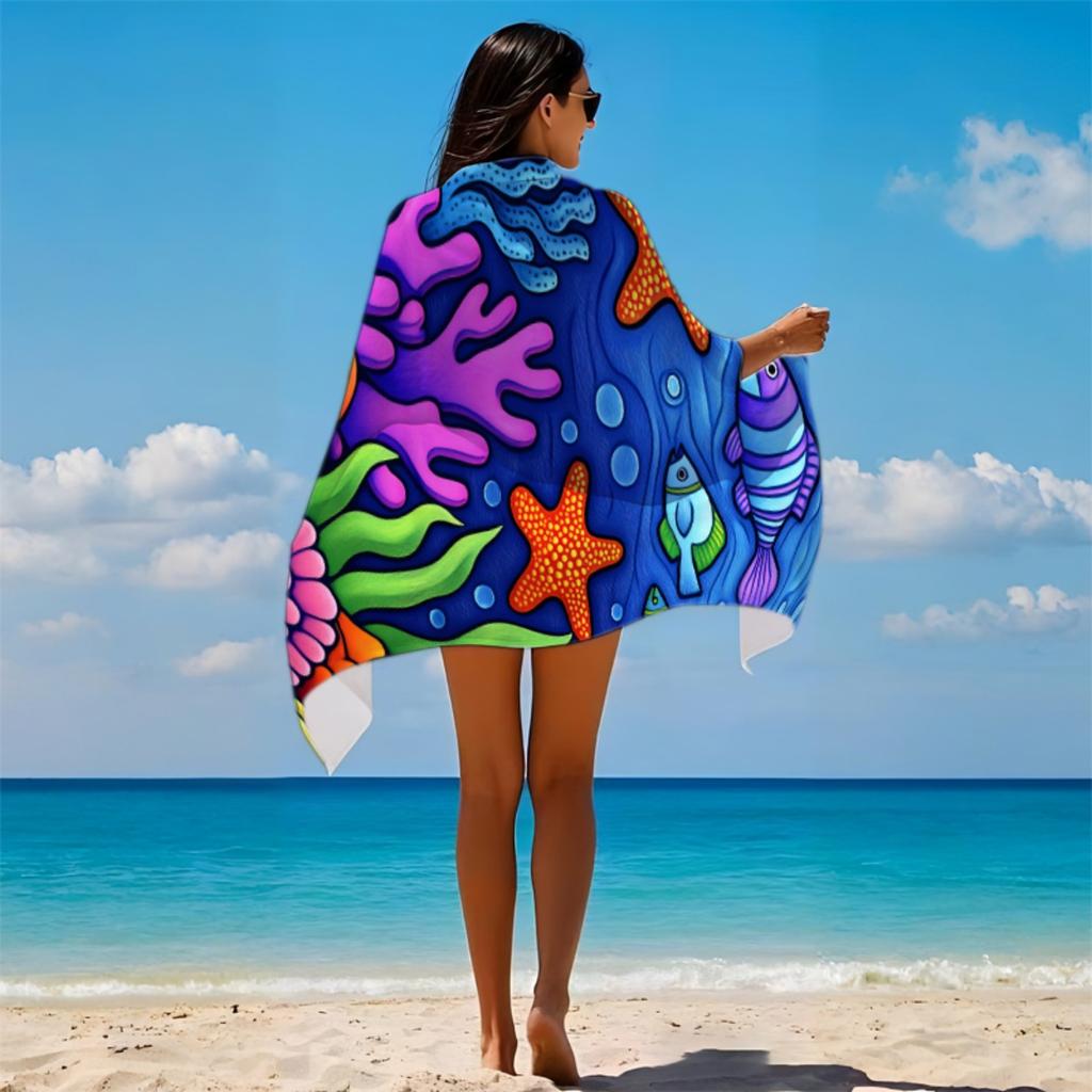 Lebendiges Unterwasserwelt Strandtuch Gemustert Sonnenschutz Und Winddicht Geeignet Für Schwimmbad Camping Reise Decke