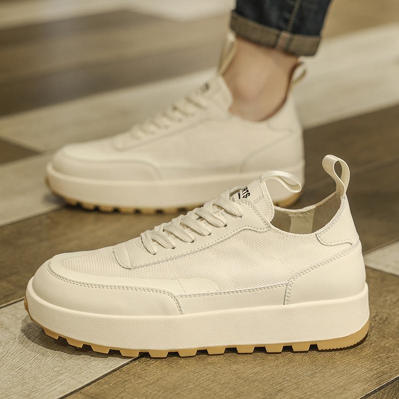 New Men's Beige Casual Outdoor Shoes Sneakers Lace Up Youth Student Thick Soled Comfortable Walking Sport Shoes for Male