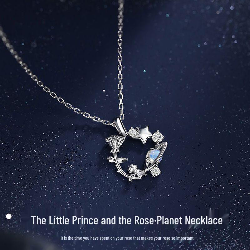 The Little Prince Rose Necklace: Women's Luxurious, Non-fading Dreamy Planet Pendant - 2024 Trendy Accessory