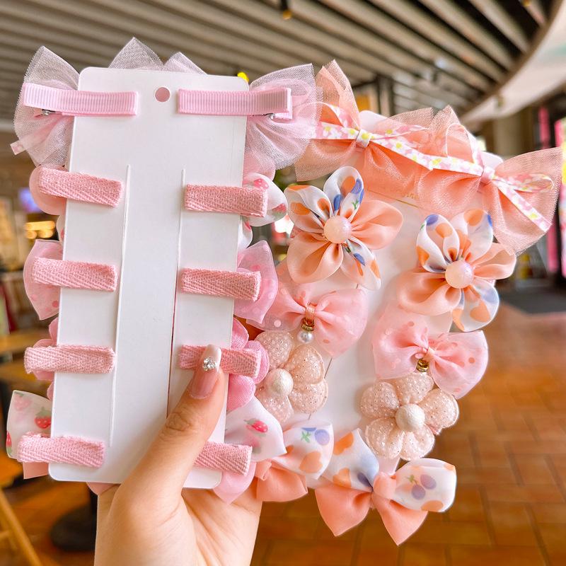 Dziecięcy Zestaw Wsuwek do Włosów z Kwiatowej Siateczki - Miękka Tkanina, Bezpieczne Antypoślizgowe Klipsy typu Dziobek dla Dziewczynek, Kokardka dla Niemowląt