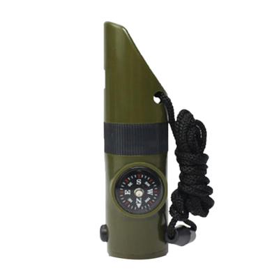 7 In 1 Outdoor SOS Survival Whistle with Compass Thermometer LED Magnifier Tools