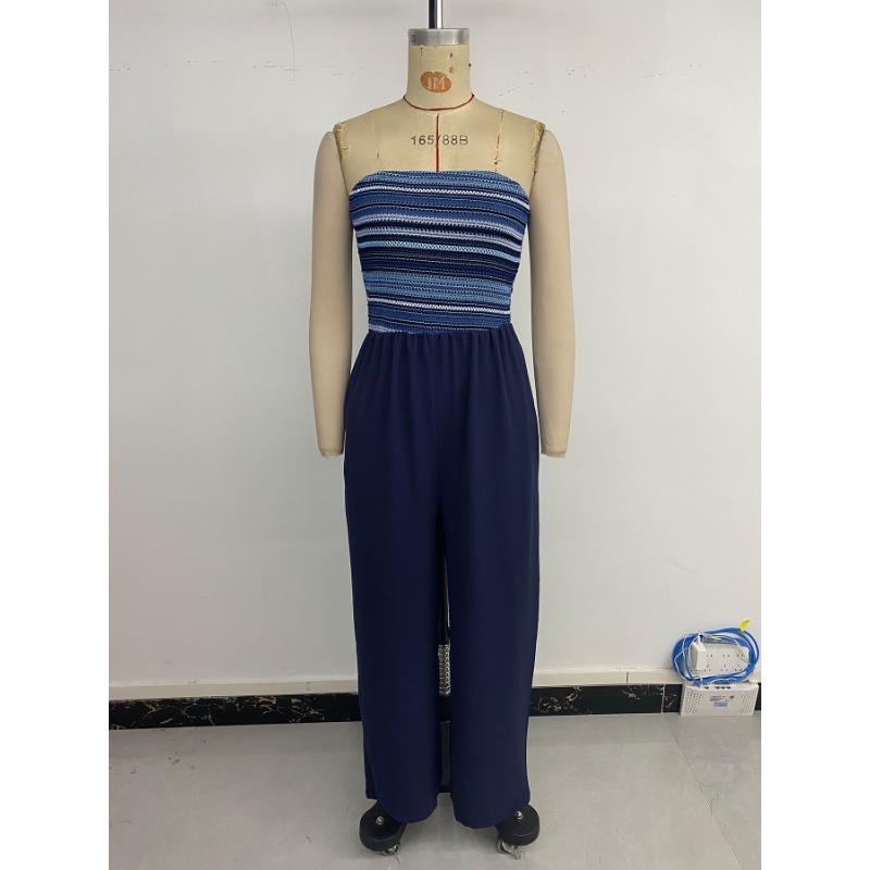 Women's Summer Casual Simple Romper Elastic Patchwork Striped Romper