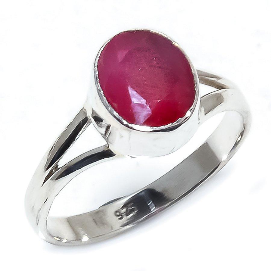 Red Ruby(Simulated) Gemstone Handmade 925 Sterling Silver Jewelry Ring S.9 Y1l62