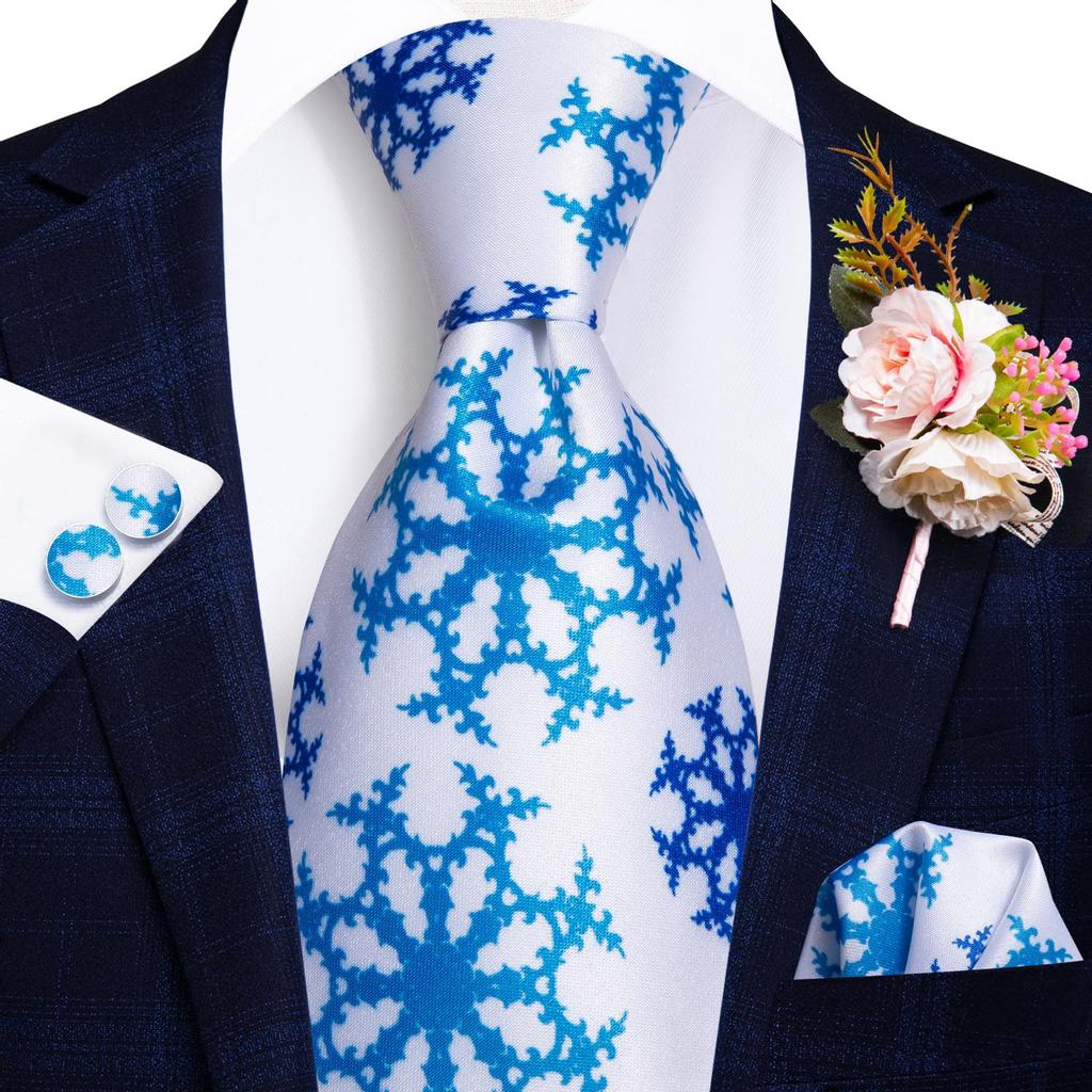 Hi-Tie Pánská hedvábná kravata Svatební oblek pro ženicha Corsage kravata Hanky ​​Manžetové knoflíčky Set