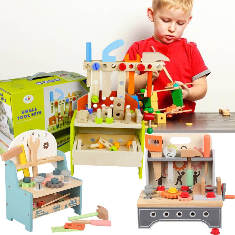 Wooden Children Table Top Work Bench Tools Set Toy Kids Puzzle Hands On Games
