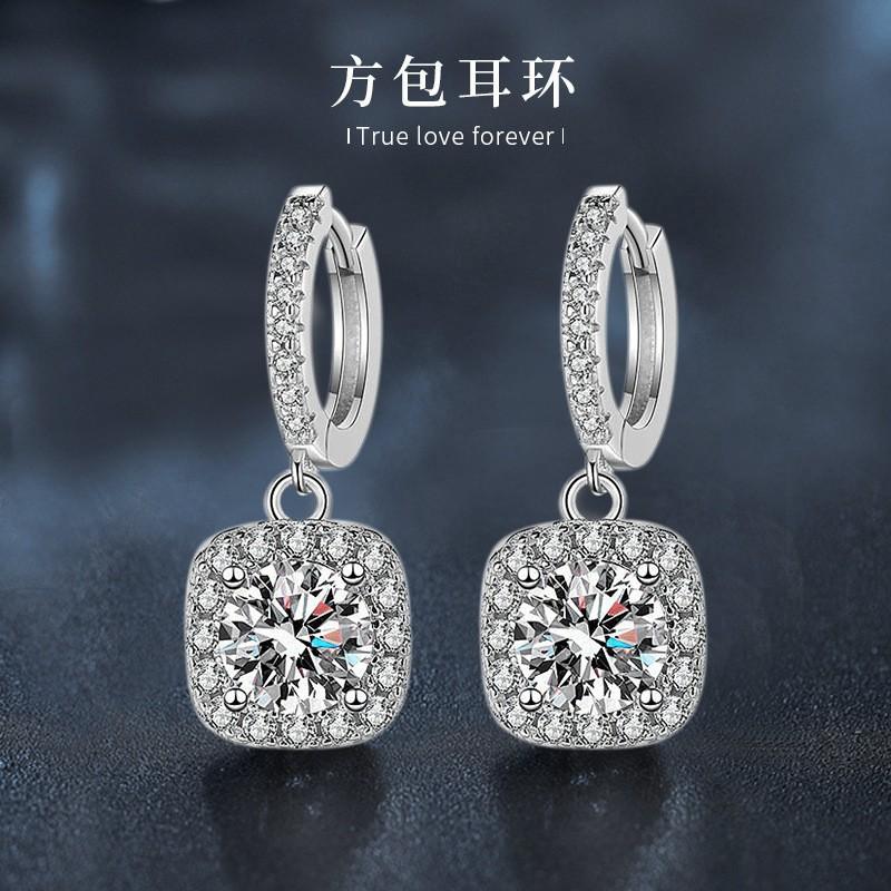 Elegant Geometric Square Drop Earrings Women Sterling With Moissanite 0.5ct Or 1ct Long Dangle Stud Jewelry