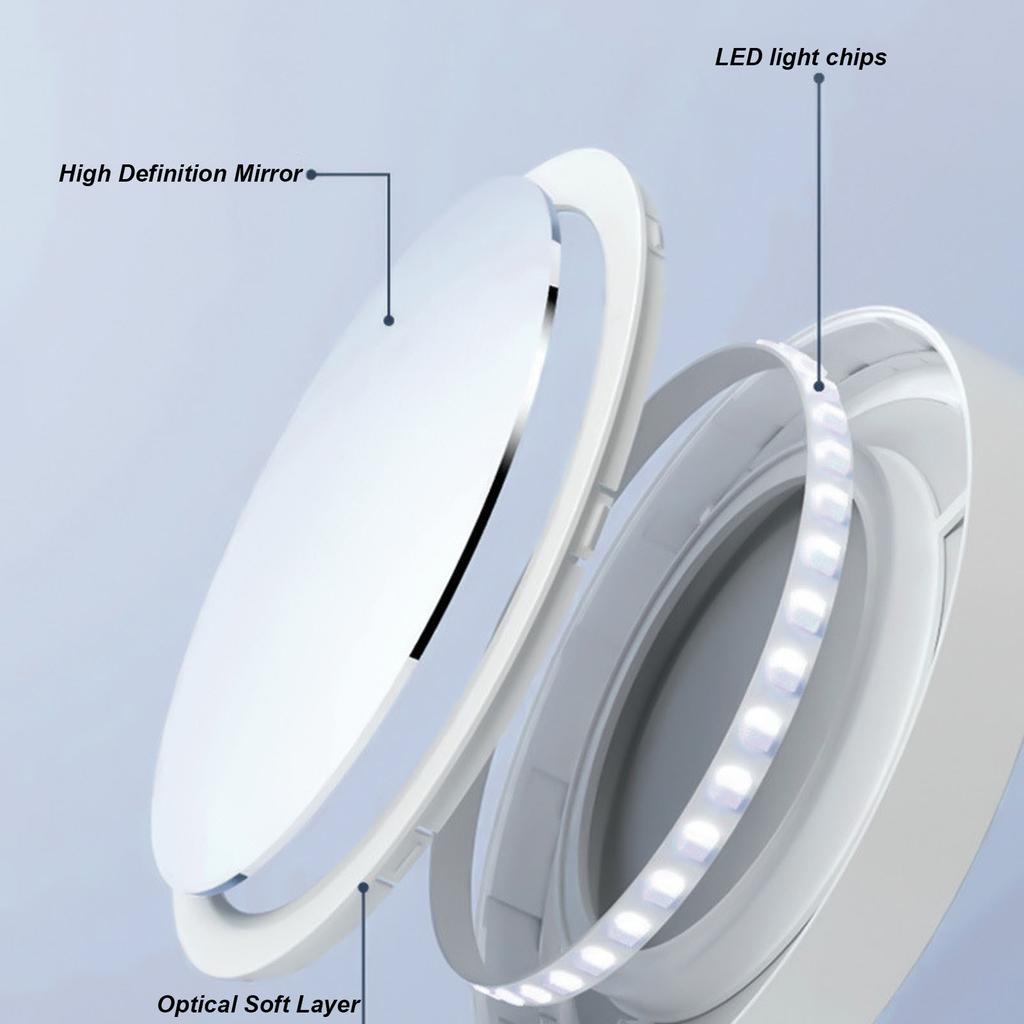 1X/5X Magnifying Mirror Portable Foldable Makeup Mirror with Light and Magnification White C Shape Handle