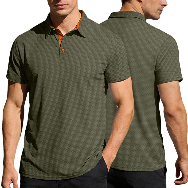 Spring Summer Men's Waffle Knit Polo Shirt Short Sleeve Contrast Collar Casual Golf Top