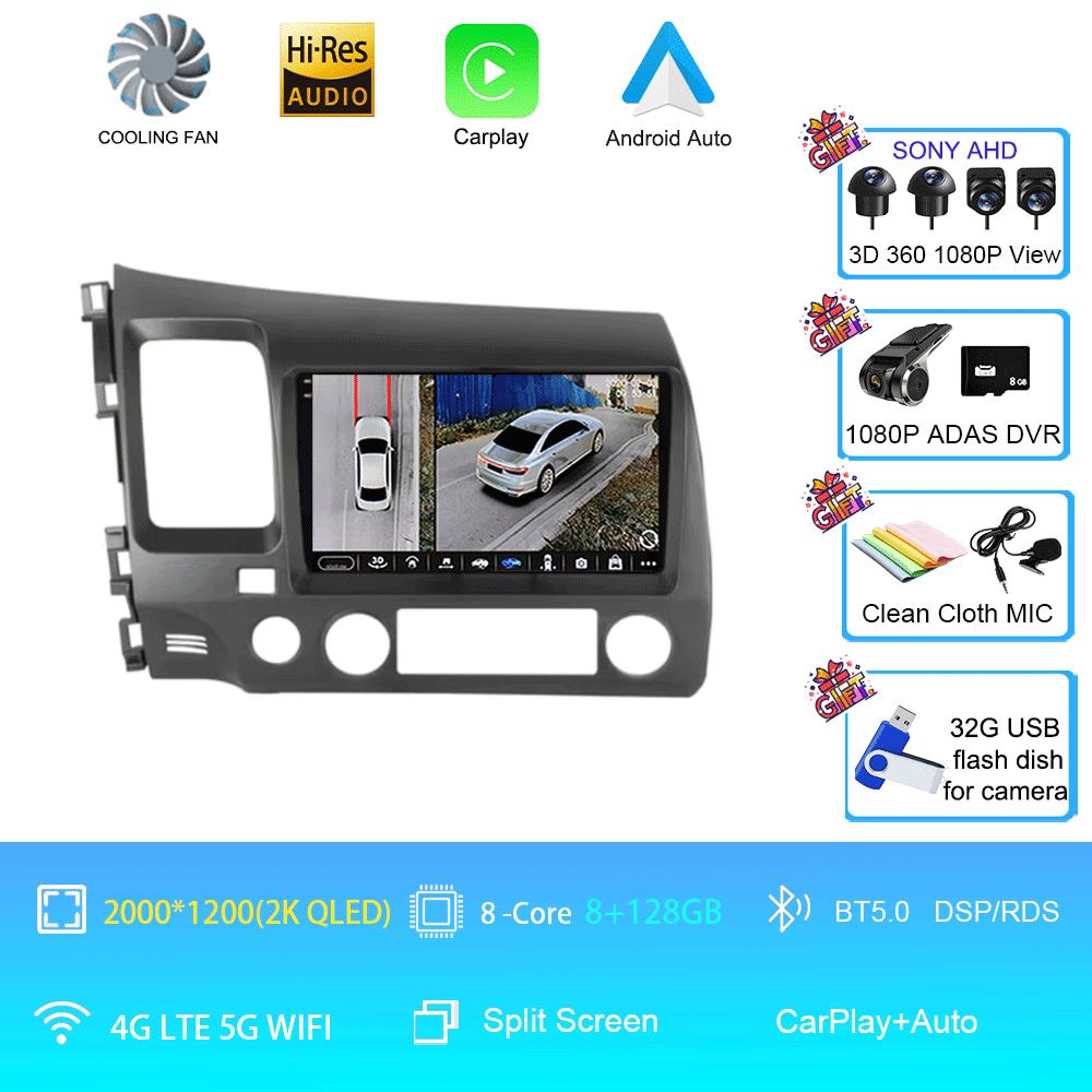Android 14 9" DSP Car Stereo Radio For Honda Civic 8 2005 - 2012 Multimedia Video Player Navigation GPS 2 Din 4G WiFi Audio DVD