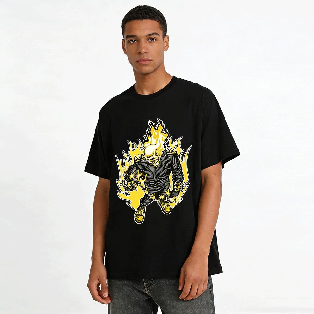 Ghost Rider Flame Skull Motorcycle Style Cotton Printed Long Sleeve Tee Pure cotton T-shirt