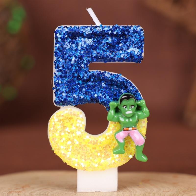 Cartoon Birthday Numbers Candle Cake Decoration Handmade Candles 0-9 Hulk