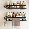 Aluminum Shower Caddy, Adhesive Shower Shelves, 2-Pack With Hooks And Rod For Towels, Wall Mount Rustproof Organizer