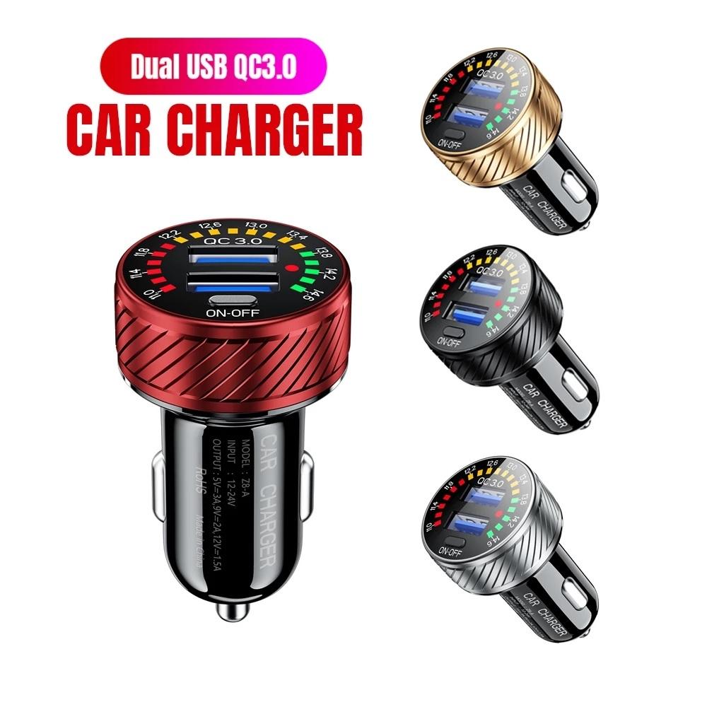 12/24V Dual USB Car Charger QC 3.0 Waterproof 18W Fast Charging Marquee Light LED Voltmeter ON OFF Switch Car-charger Adapter