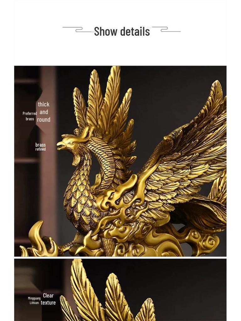 Antique Brass Vermilion Bird Ornament - Elegant Four Spirits Decor for Home or Office