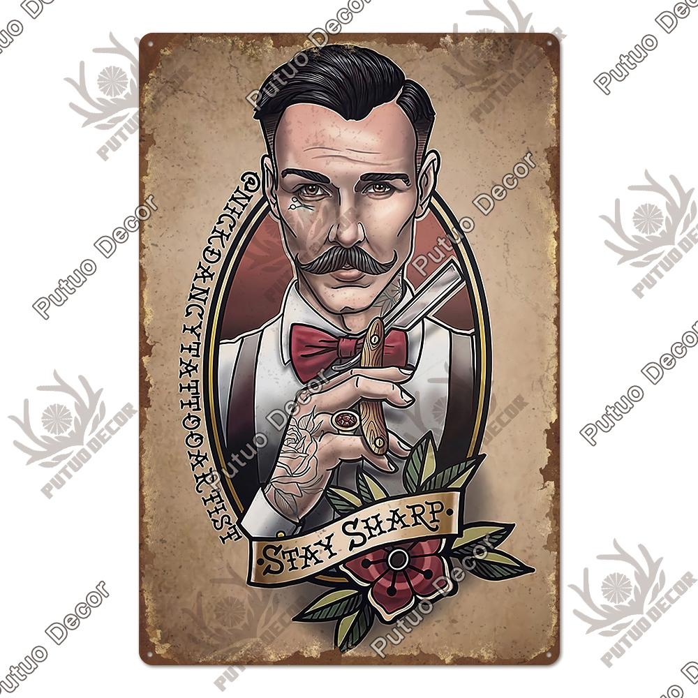 Decor Barber Tin Sign Plaque Metal Plate Vintage Retro Barber Shop Wall Art Posters Iron Painting for Room House Stickers