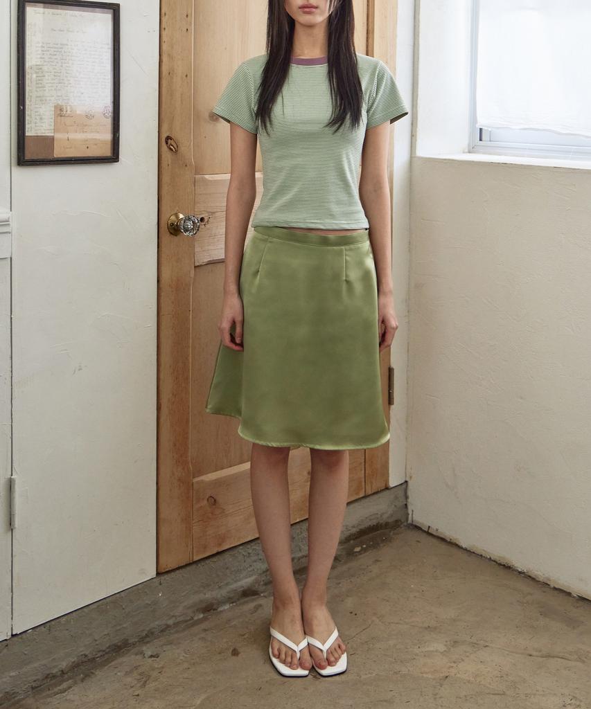 Leondeondada Silky Satin Midi Skirt, Olive