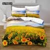 Slunečnicová sada povlaku na přikrývku Žluté květy Bujné slunečnice na poli Ložní sada Mikrovlákno Botanický květinový potisk Povlak na přikrývku