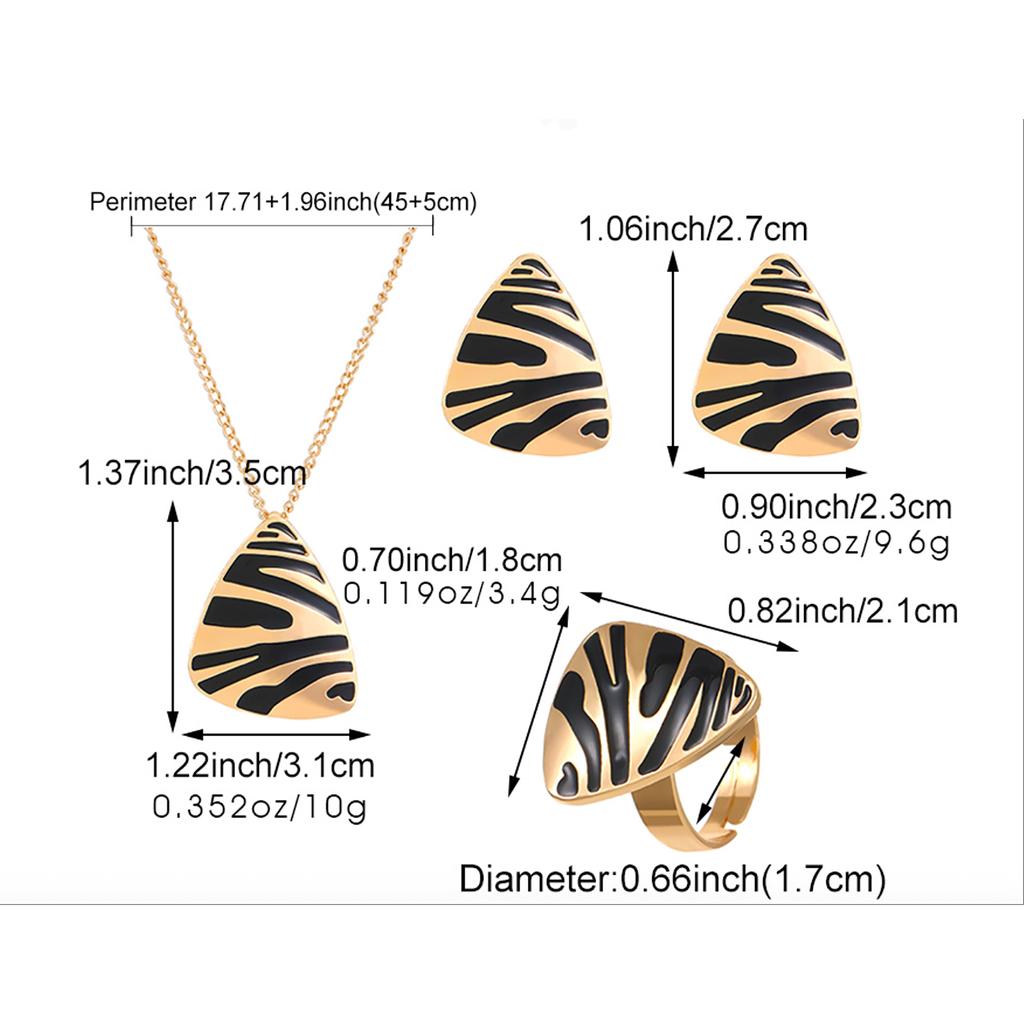 Retro Fashion Design Sense Leopard Print Necklace Earring Ring Three Piece Set