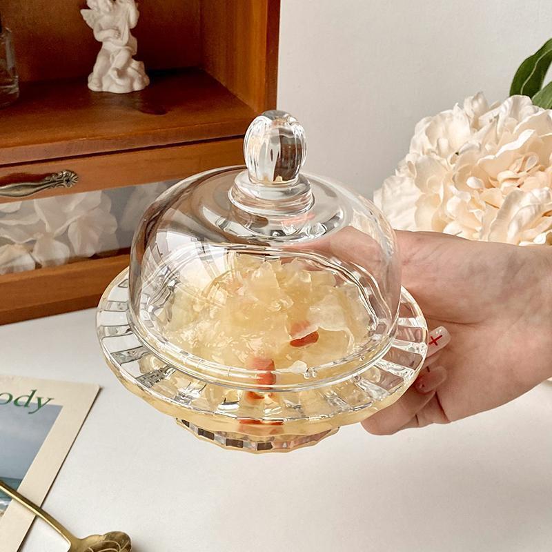 Glass Cup with Lid Dessert Pudding Ice Cream Bowl Sugar Water Cup Household Dim Sum Pudding Ice Cream Bow Salad Milkshake Cup 110ml