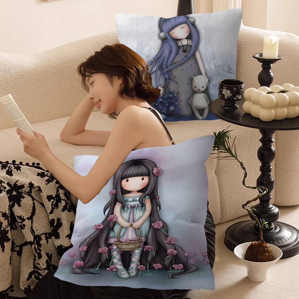 Cute Girls SSantoro Gorjuss Cushion Cover Car Throw Pillow Case For Sofa Car Christmas Gift 40x40cm 45x45cm