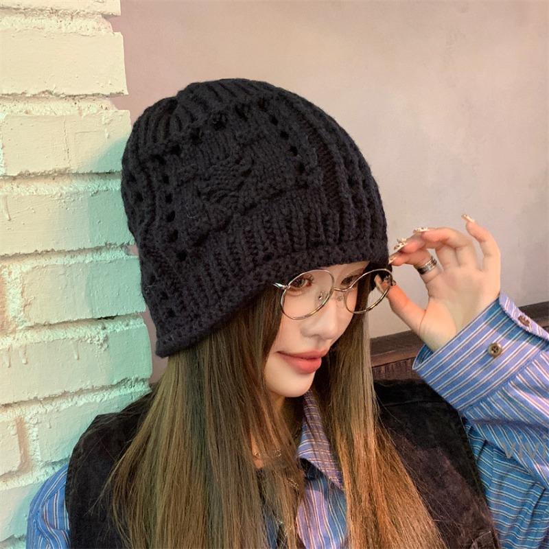 Women S Breathable Hollow Knitted Slouch Hat Solid Color Autumn Flattering Casual Fit
