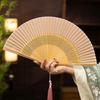 New Chinese Folding Fan Solid Color Fan Chinese Style Portable Silk Hollow Bamboo Fan Cheongsam Hanfu Women's Morning Gown