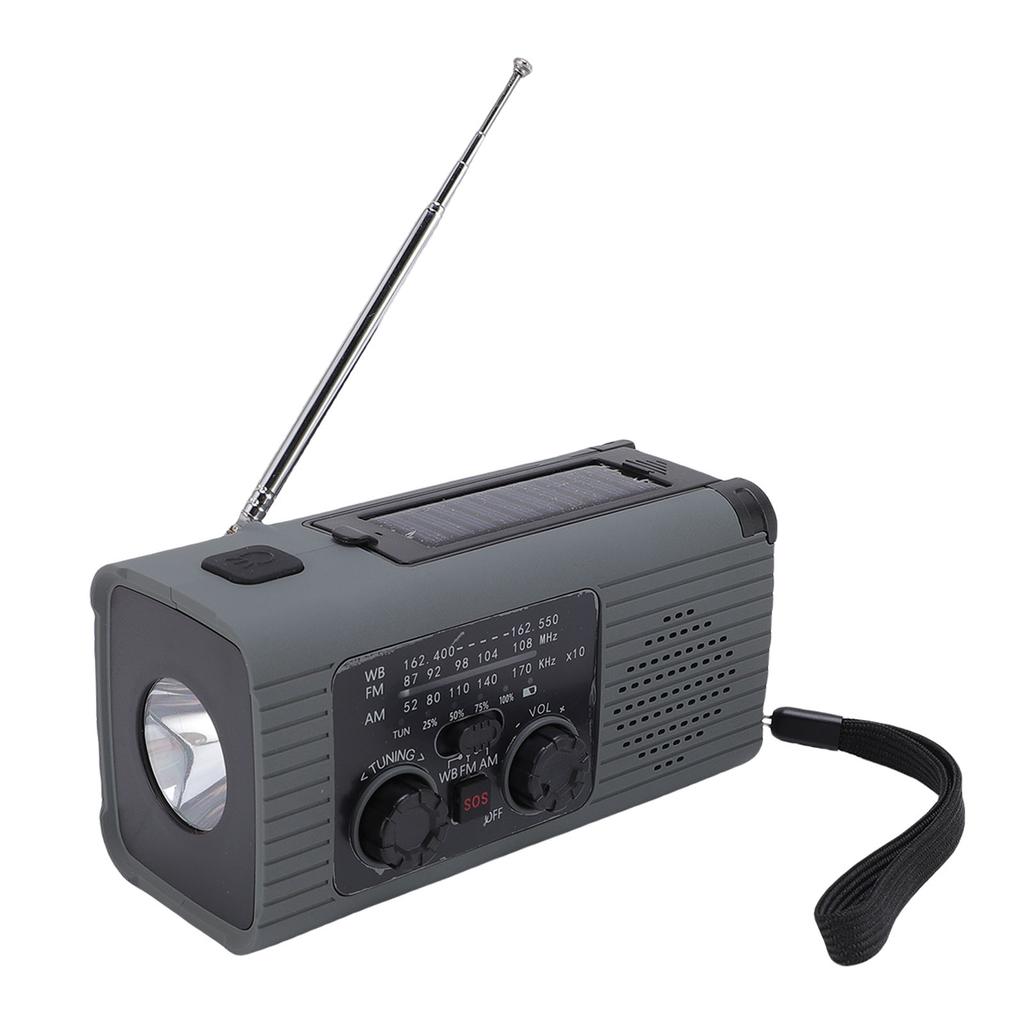 Solar Crank Radio Emergency LED Flashlight Cell Phone Charger 2000mAh Portable Rechargeable AM FM NO