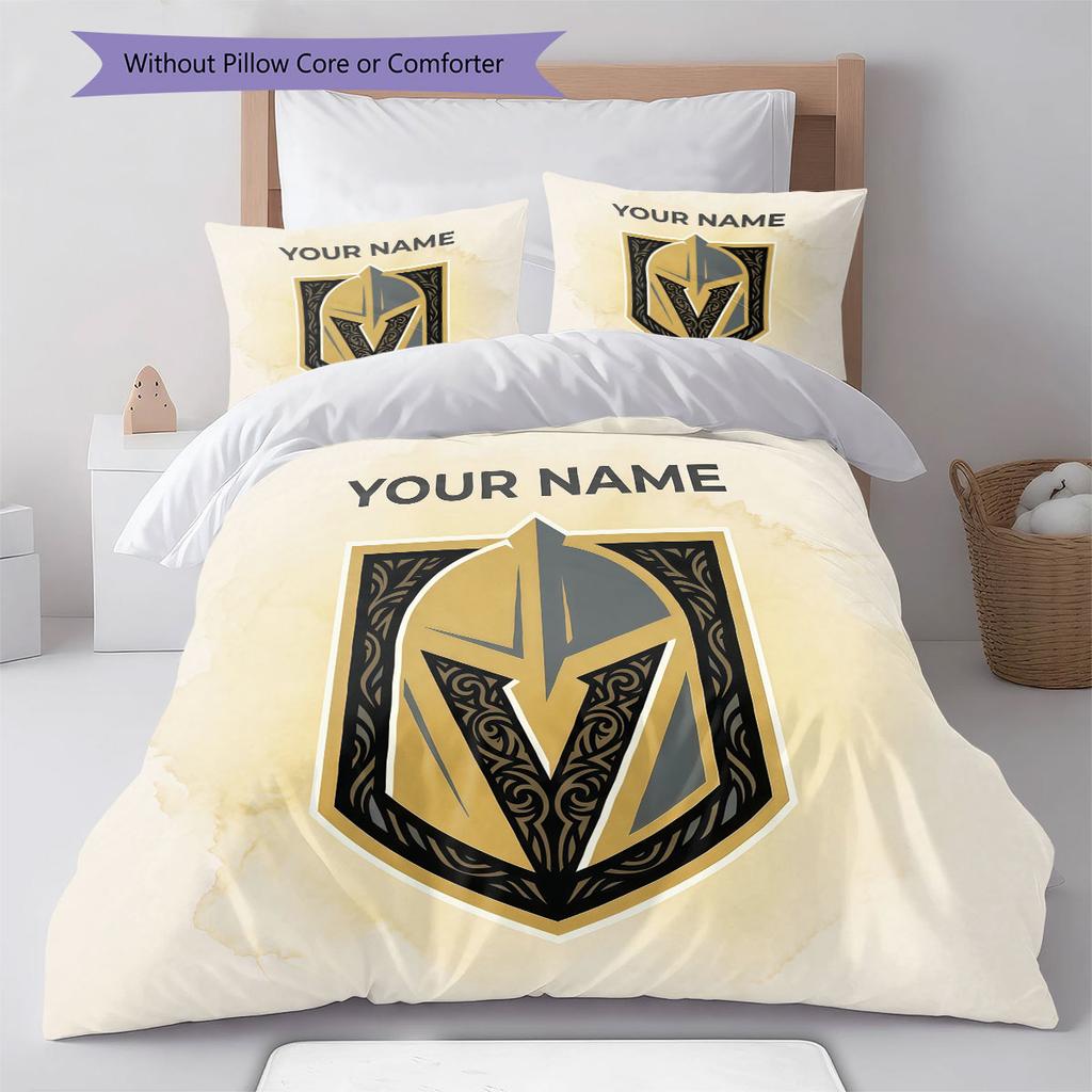 Custom Name,Vegas Golden Knights Pattern Bedding Home Decoration Birthday Gift ( 1 duvet cover + 2 pillowcase, without core),fan merchandise.