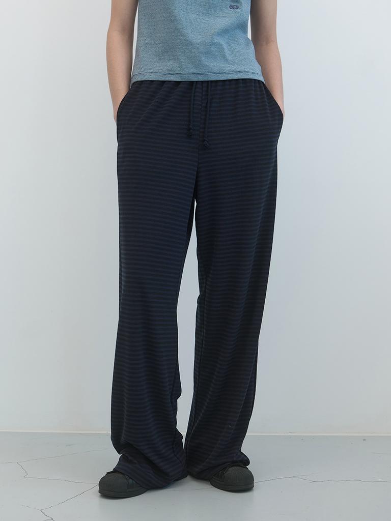 ENZO BLUES Wide Lounge Banding Pants (Navy Stripe)