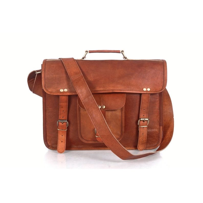 

Сумка-мессенджер из натуральной кожи ручной работы для мужчин и женщин | Сумка-портфель из козьей кожи для ноутбука | Винтажный офисный портфель для работы или путешествий 16 x 12 x 5 in