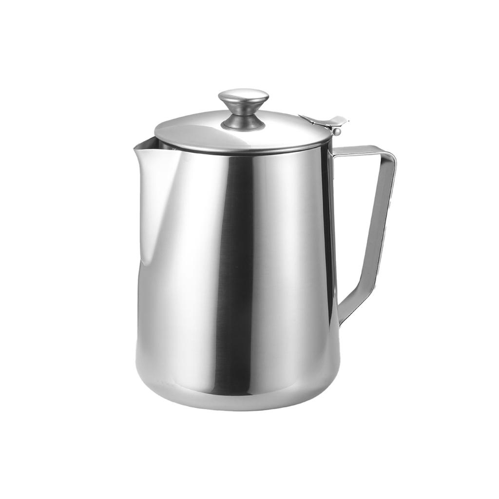 Thick and Comfortable Handle Stainless Steel Milk Frothing Pitcher with Lid