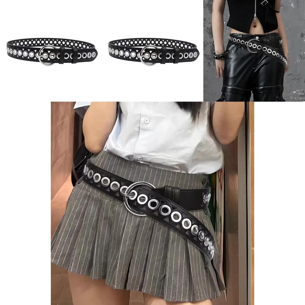 Retro Doppelzahn Metallgürtel mit perforiertem Muster für Streetstyle-Look