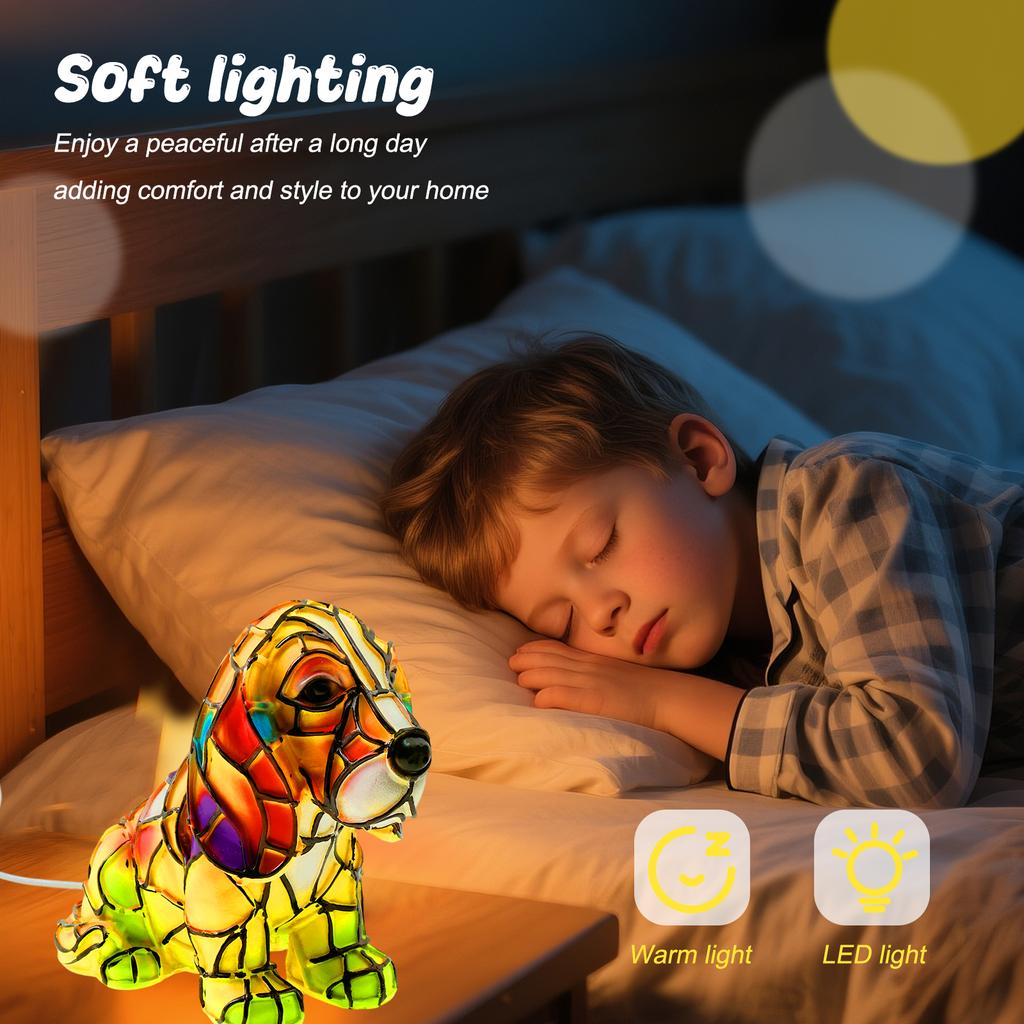 Doggy Night Light Resin Soothing Lighting LED Colorful Bagitte/Teddy Lamp Bedside Desktop Ornaments Gift for Bedroom Living Room