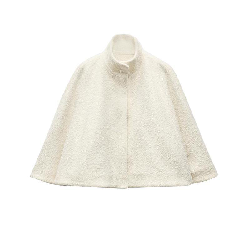 Fall and Winter New Women's Clothing Fashion Style Loose Wool Blended Stand Collar Short Cape Coat 2063066