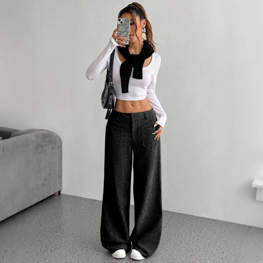 Women's Corduroy Pants, Loose Fit, Casual, Fashionable, Slimming
