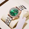 Watch with Luminous 3ATM Water Stainless Rose Gift for Her Women's Antique-Style Analog, Calendar, Resistance, Rhinestones, Steel, Gold, Green,