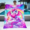 Cute Dragon Holding Heart Fleece Blanket Rainbow Clouds Fantasy Animal Throw Blanket Soft Plush Bedding Gift for Kids Girls