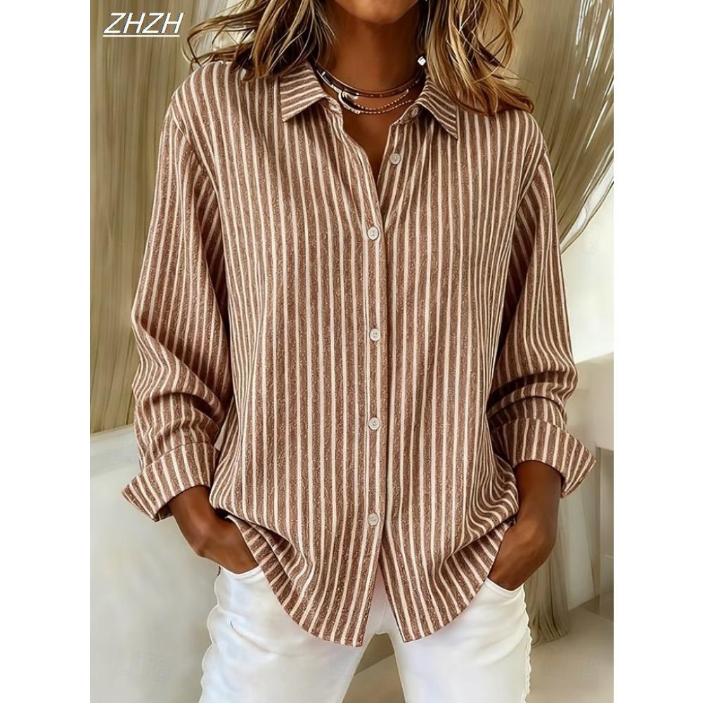 Women's Shirt Blouse Striped Vintage Stylish Casual Long Sleeve Shirt Collar Regular Tops Daily Buttons Print Spring Fall Winter
