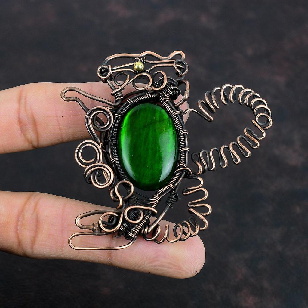 Green Fire Labradorite Pendant Copper Wire Wrapped Pendant Rabbit Design Pendant Handmade Gemstone Pendant Copper Jewelry Anniversary Gifts