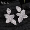 ZAKOL Creative Leaves Petals Copper Micro-insert Zircon Stud Earrings For Women Girl Elegant Temperament Daily Party Jewelry