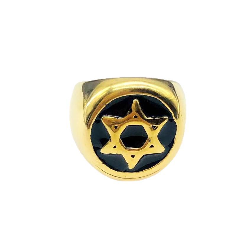European & American Retro Signet Ring: Multi-Color Six-Pointed Star Men's Stainless Steel Jewelry.