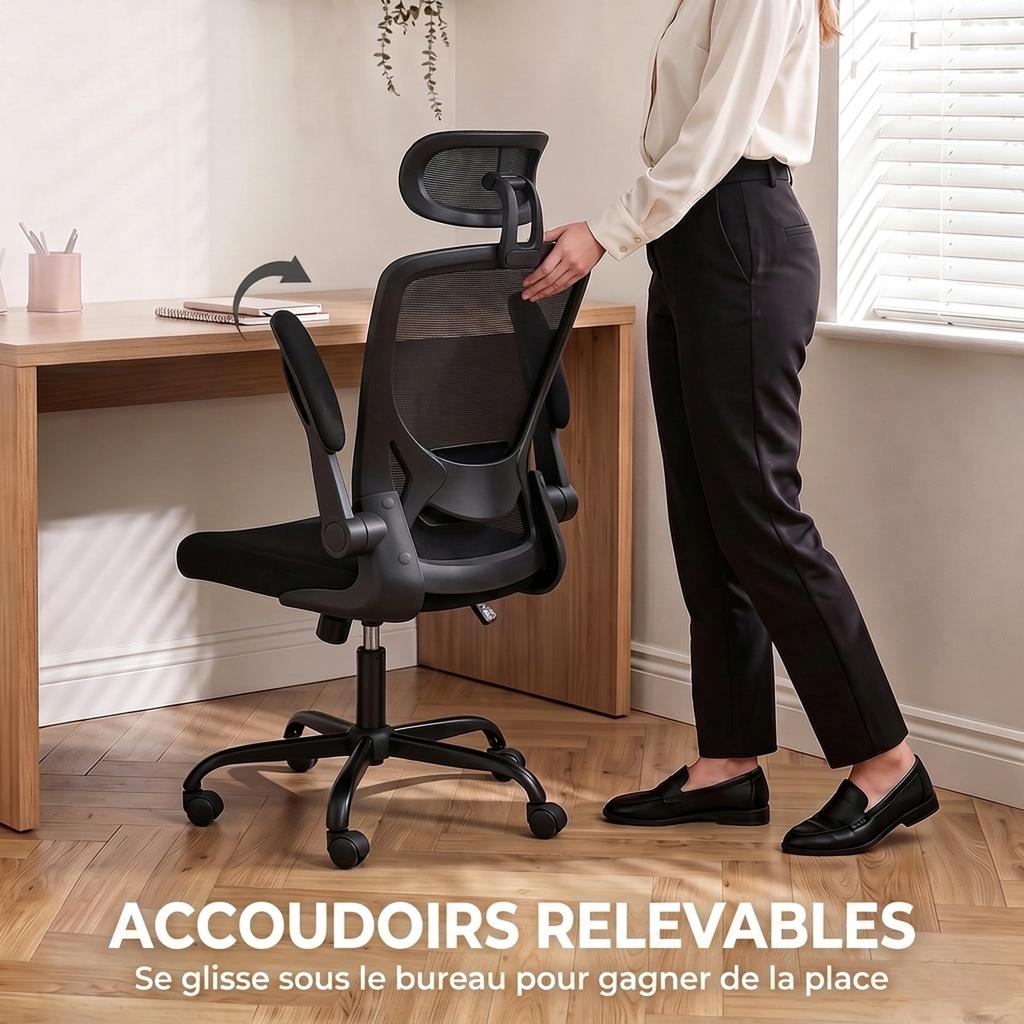 Ergonomic Office Chair, Mesh, Adjustable Lumbar Support, Headrest, 64 X 65 X 129 Cm, Black