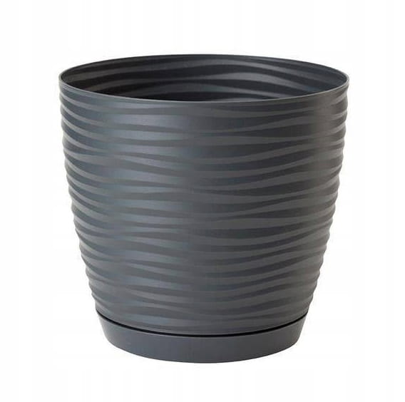 Anthracite plastic flowerpot with saucer, 107x11cm, round