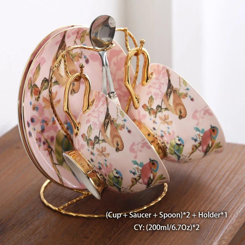 Pink Bird Bone China Coffee Set Porcelain Tea Set Advanced Ceramic Pot Mug Sugar Bowl Creamer Teapot Milk Jug Teaset Tea Cup Set
