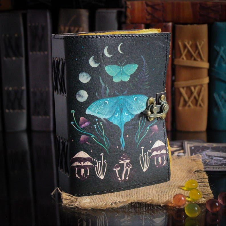 Luna Moth Leather Book of Shadows | Chakra Spell Journal | Leather Witchcraft Grimoire | Witchy Gift | Handmade notebook