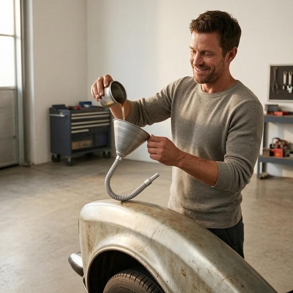 Metal Funnel with Flexible Hose Long-Lasting for Garage, Repair Shops, Mechanics