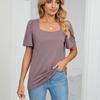 Summer Women's T-shirt Solid Color Square Neck Short Sleeve Loose T-shirt Tops