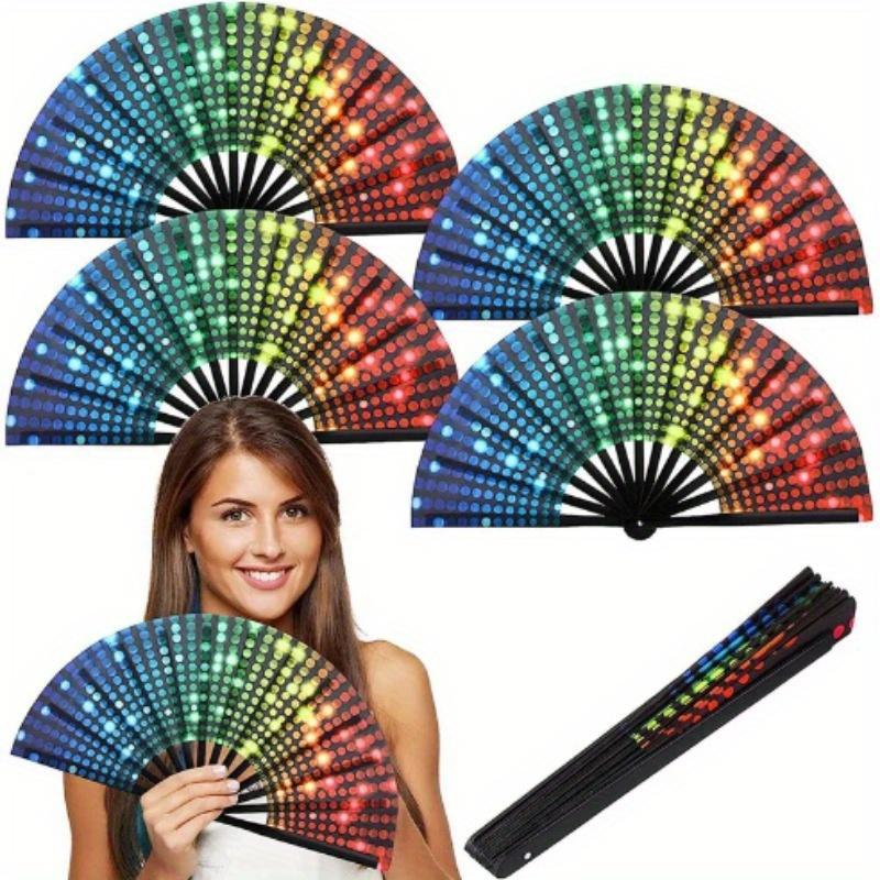 Rainbow Sequins Pride Foldable Fan Handheld Fan Folding Hand Fan for Adults Drag Queen Festival Fan Chinese